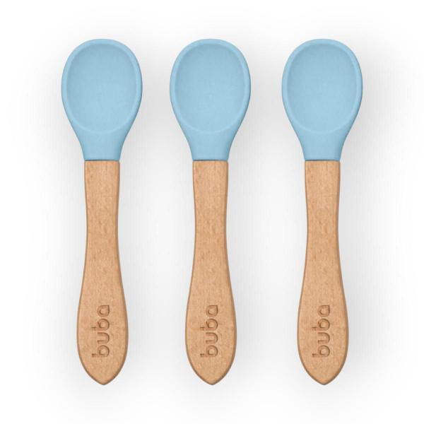 Kit 3 colheres silicone e bambu introdução alimentar infantil bebe 6 meses leve macia versátil - Buba Imagem de Kit 3 colheres silicone e bambu introdução alimentar infantil bebe 6 meses leve macia versátil