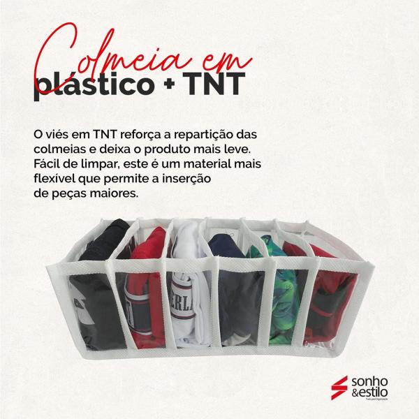 Imagem de Kit 3 Colmeia Organizadora de Cuecas com 6 Divisórias TNT e Plástico Transparente