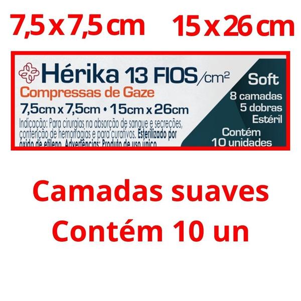 Imagem de Kit 3 Compressa De Gaze Estéril 13 Fios 10 Unidades - Hérika