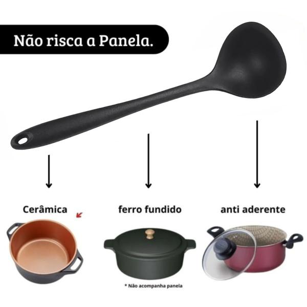 Imagem de Kit 3 Conchas Em Silicone Maciço Utensílio 28cm Casa Cozinha