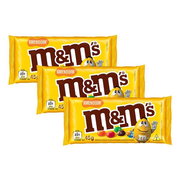 Kit 3 Confeitos M&M Amendoim 45g Imagem de Kit 3 Confeitos M&M Amendoim 45g