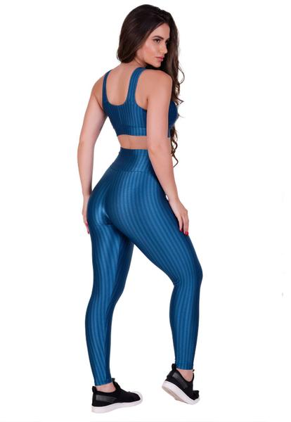 Imagem de Kit 3 Conjunto Calça Legging e Top com Bojo Removível 3D Academia Fitness Barbara CINZA PRETO AZUL PETRÓLEO