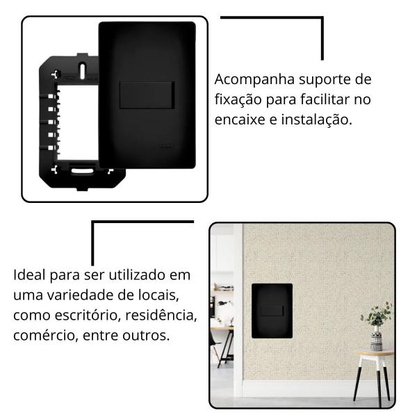 Imagem de Kit 3 Conjunto Interruptor Simples 16a Black Preto Fosco