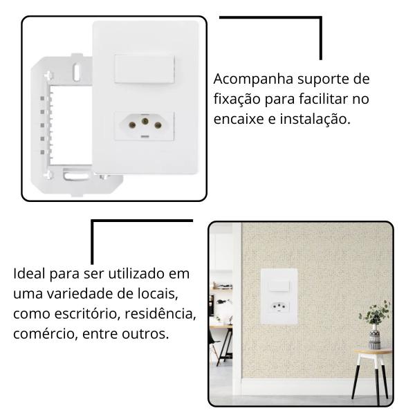 Imagem de Kit 3 Conjunto Interruptor Simples + Tomada 10a Habitat 2313