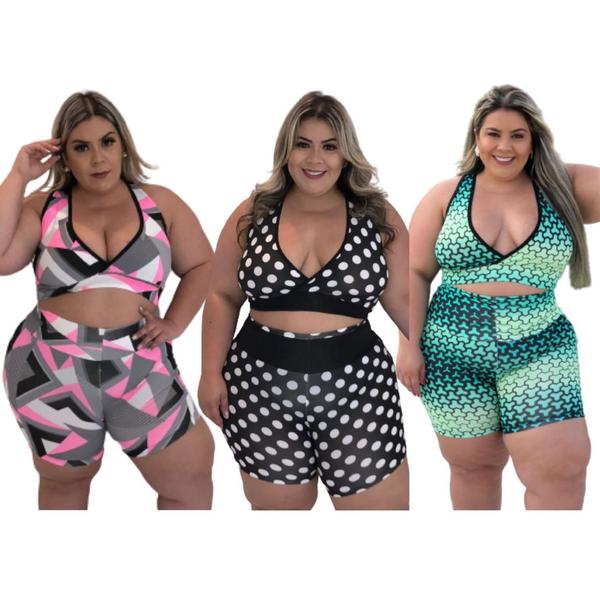 Imagem de Kit 3 Conjuntos Fitness Feminino Short e Top Roupa Academia