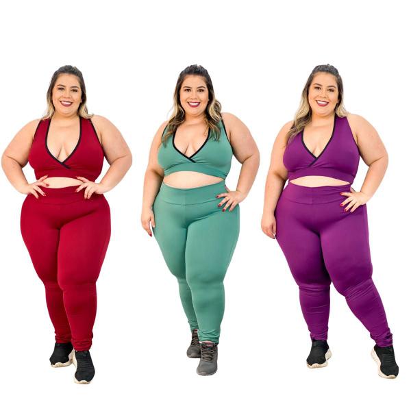 Imagem de Kit 3 Conjuntos Plus Size de Academia Top e Legging Fitness