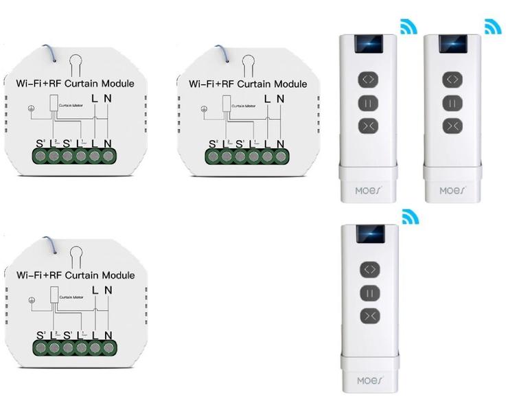 Imagem de Kit 3 Controlador + 3 Controle Cortina Wifi Alexa Google Hom