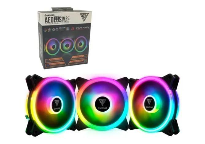 Imagem de Kit 3 Coolers Fans Pc Gamer Gamdias RGB Aelous 120mm Lite - M2-1203