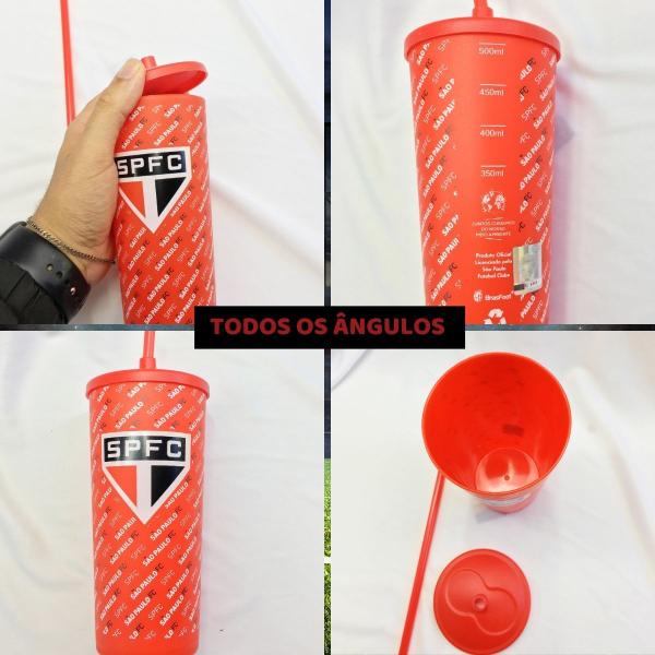 Imagem de Kit 3 Copos + 3 Baldes Pipoca Plástico Vermelho C/ Tampa e Canudo Criança Time São Paulo