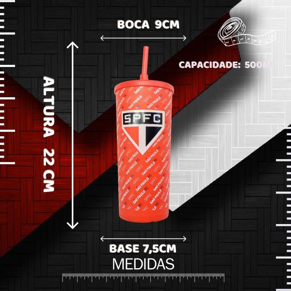 Imagem de Kit 3 Copos + Balde Pipoca Plástico Vermelho C/ Tampa e Canudo Criança Time São Paulo