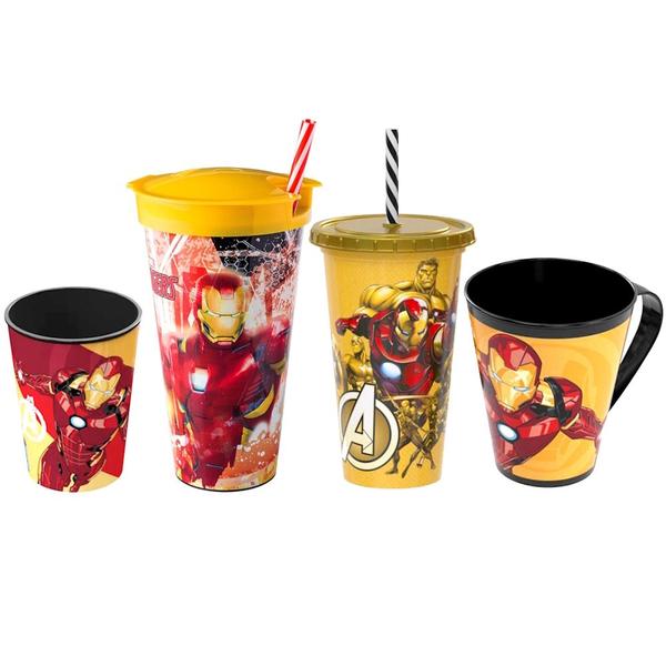 Imagem de Kit 3 Copos e 1 Caneca Homem de Ferro Iron Man Infantil Plasútil