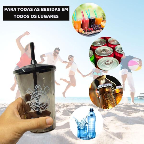 Imagem de Kit 3 Copos Plástico Com Tampa e Canudo 600ml Corinthians Infantil Oficial Licenciado