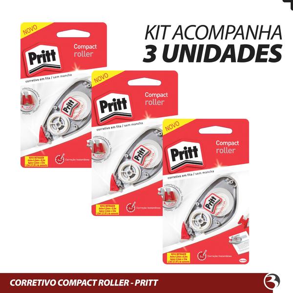 Imagem de KIT 3 Corretivo Escolar Branquinho em Fita 4,2Mm x 10M Pritt Material Escolar Secagem Rápida