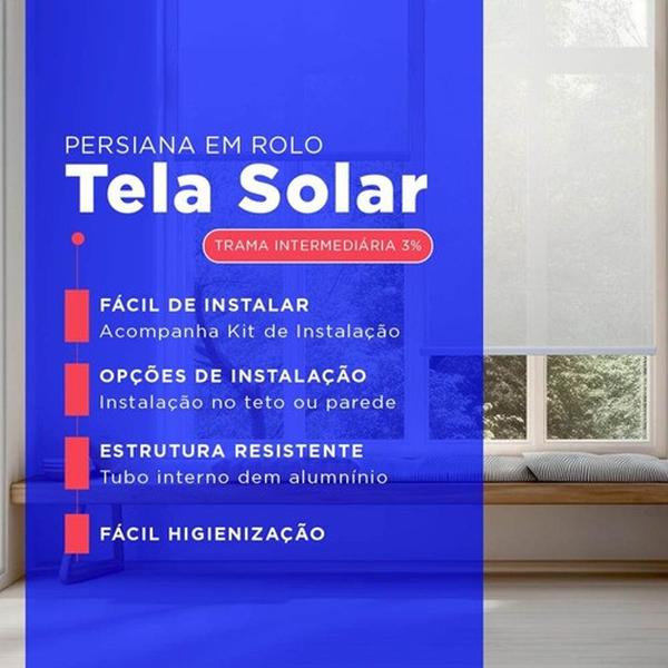 Imagem de Kit 3 Cortina Persiana Rolo Solar 3% Tela Solar 100cm X 160cm Cinza