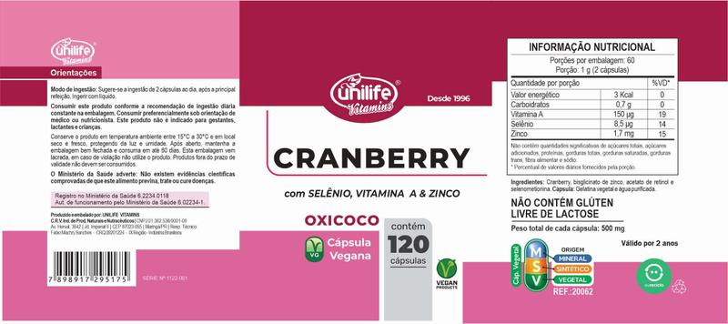 Imagem de KIT 3 CRANBERRY OXICOCO e VITAMINAS - 120 Cáps UNILIFE