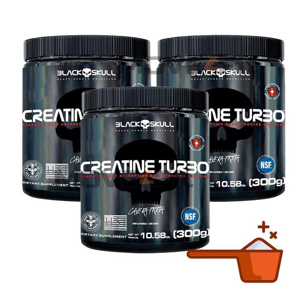 Imagem de Kit 3 Creatinas Turbo 300g Sem Sabor - Black Skull