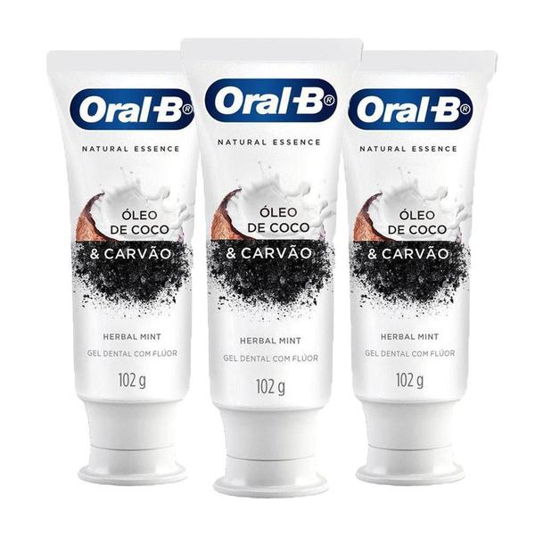 Imagem de Kit 3 Creme Dental Oral-b Natural Essence Óleo Coco E Carvão 102g