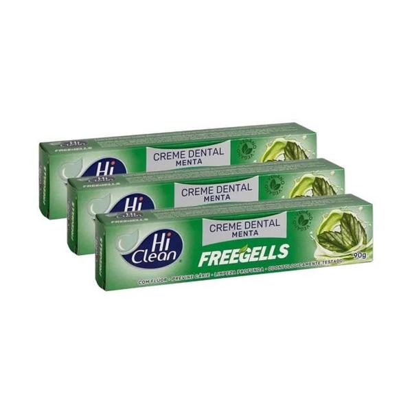 Imagem de Kit 3 Creme Dental Vegano Freegells Menta Hi Clean 90g