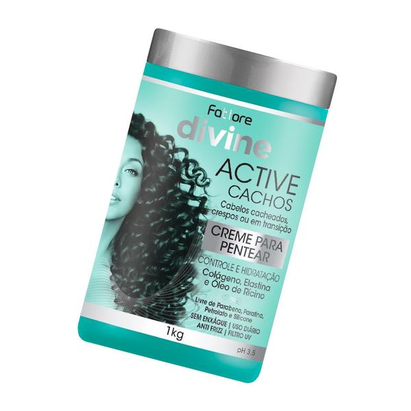 Imagem de Kit 3 Creme para Pentear Fattore Divine Active Cachos Cabelos Cacheados, Crespos ou em Transição 1kg