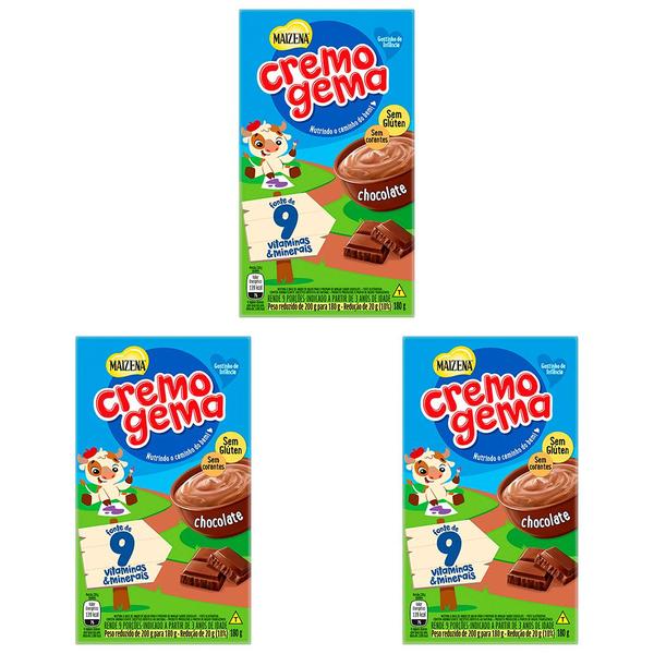 Kit 3 Cremogema Sabor Chocolate Fonte de 9 Vitaminas e Minerais Mingau Sem Glúten 180g Imagem de Kit 3 Cremogema Sabor Chocolate Fonte de 9 Vitaminas e Minerais Mingau Sem Glúten 180g