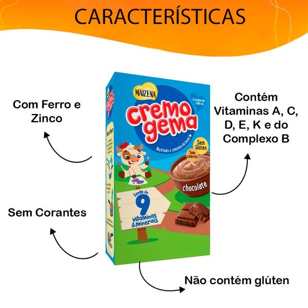 Kit 3 Cremogema Sabor Chocolate Fonte de 9 Vitaminas e Minerais Mingau Sem Glúten 180g Imagem de Kit 3 Cremogema Sabor Chocolate Fonte de 9 Vitaminas e Minerais Mingau Sem Glúten 180g