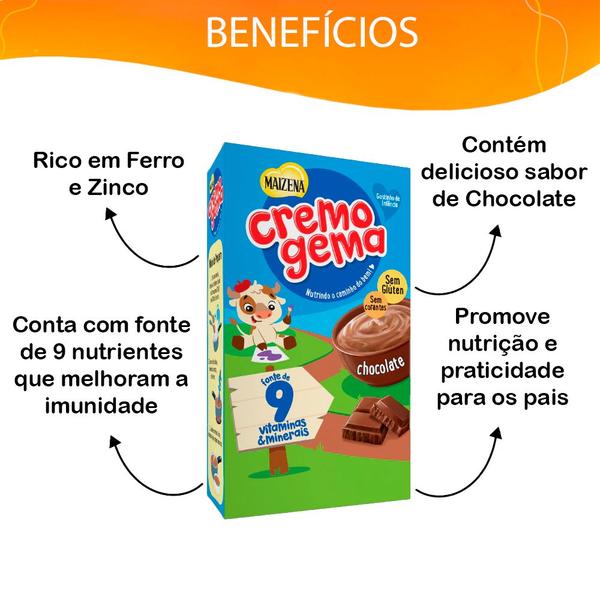 Kit 3 Cremogema Sabor Chocolate Fonte de 9 Vitaminas e Minerais Mingau Sem Glúten 180g Imagem de Kit 3 Cremogema Sabor Chocolate Fonte de 9 Vitaminas e Minerais Mingau Sem Glúten 180g