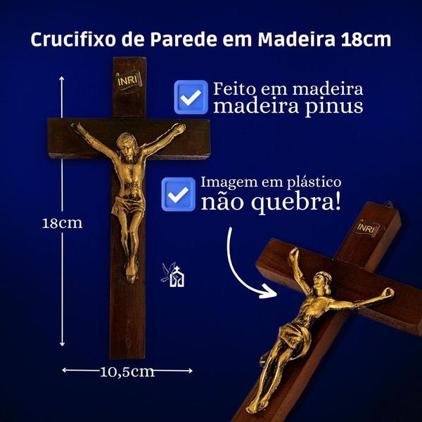 Imagem de Kit 3 Cruz Crucifixo Parede Madeira 18cm Atacado Revenda