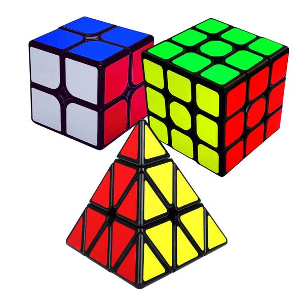 Kit 3 Cubo Mágico 2x2x2+3x3x3+pirâmide Profissional Qiyi Moyu black - moyu/qytoys Imagem de Kit 3 Cubo Mágico 2x2x2+3x3x3+pirâmide Profissional Qiyi Moyu black