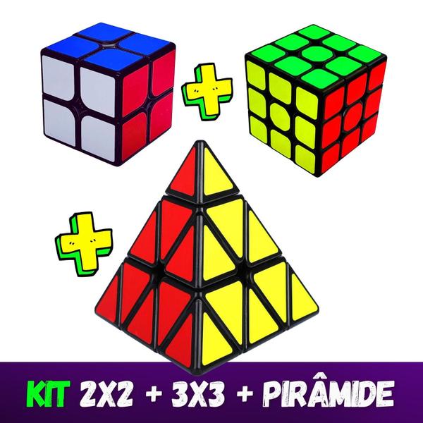 Kit 3 Cubo Mágico 2x2x2+3x3x3+pirâmide Profissional Qiyi Moyu black - moyu/qytoys Imagem de Kit 3 Cubo Mágico 2x2x2+3x3x3+pirâmide Profissional Qiyi Moyu black