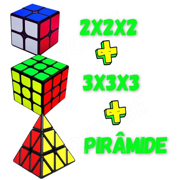Kit 3 Cubo Mágico 2x2x2+3x3x3+pirâmide Profissional Qiyi Moyu black - moyu/qytoys Imagem de Kit 3 Cubo Mágico 2x2x2+3x3x3+pirâmide Profissional Qiyi Moyu black