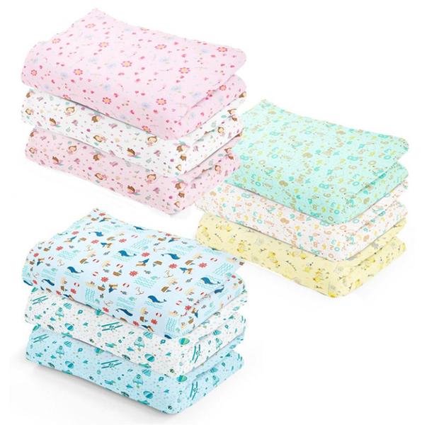 Imagem de Kit 3 Cueiro Manta Bebê Flanelado 80x60cm Estampado Aconchego Bebe Infantil 100% algodão