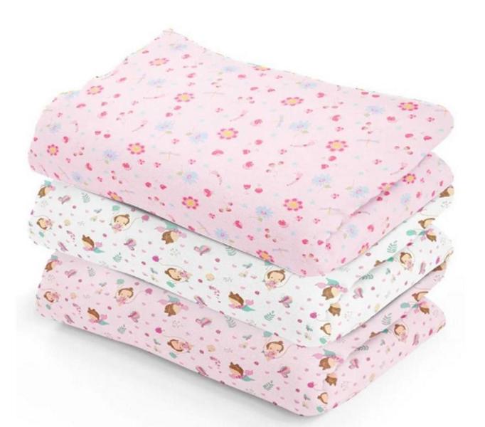 Imagem de Kit 3 Cueiro Manta Bebê Flanelado 80x60cm Estampado Aconchego Bebe Infantil 100% algodão