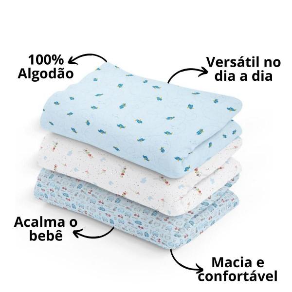 Imagem de Kit 3 Cueiro Manta Flanelado Grande Aconchego Bebe Infantil