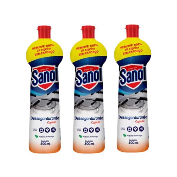 Kit 3 Desengurdurante Limpador Squeeze Original Sanol 500ml Imagem de Kit 3 Desengurdurante Limpador Squeeze Original Sanol 500ml
