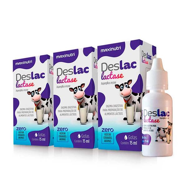 Imagem de Kit 3 Deslac Enzima Lactase Quebra de Lactose Gotas 15ml