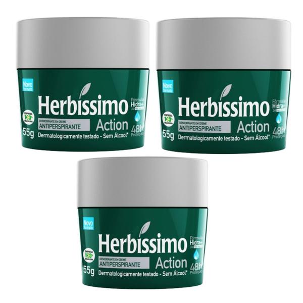 Imagem de Kit 3 Desodorante Creme Action Herbíssimo 55G - Dana