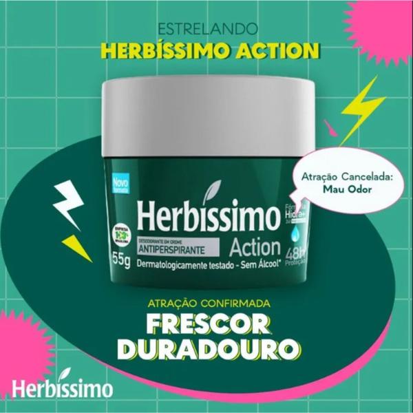 Imagem de Kit 3 Desodorante Creme Action Herbíssimo 55G - Dana