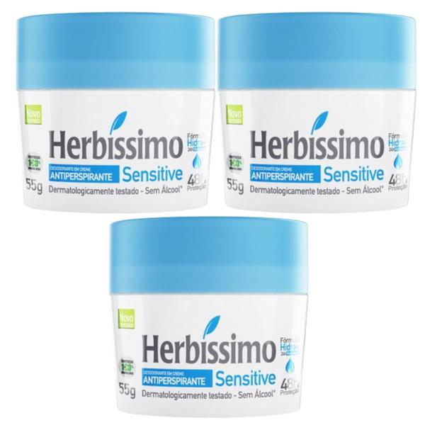 Imagem de Kit 3 Desodorante Creme Sensitive Herbíssimo 55G - Dana