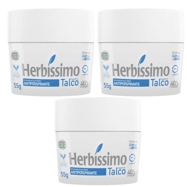 Imagem de Kit 3 Desodorante Creme Talco Herbíssimo 55G - Dana