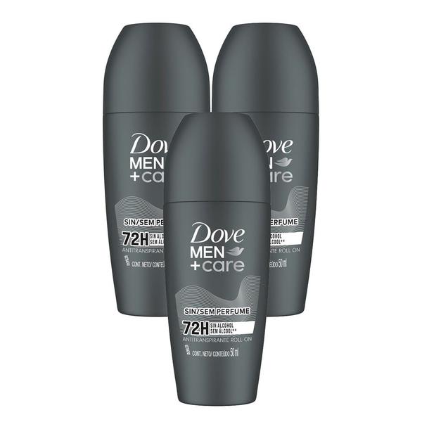 Imagem de Kit 3 Desodorante Dove Men + Care Sem Perfume Roll-on Antitranspirante 72h com 50ml