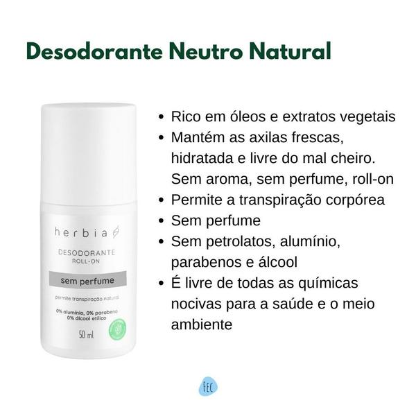 Imagem de Kit 3 Desodorante Neutro Sem Perfume Natural Vegano 50ml Hérbia