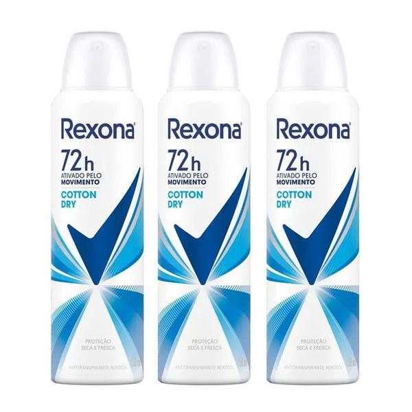 Imagem de Kit 3 Desodorante Rexona Feminino Cotton Dry 150ml