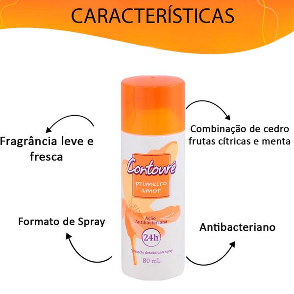 Imagem de Kit 3 Desodorante Spray Contouré Primeiro Amor Antibacteriana 24h Proteção 80ml