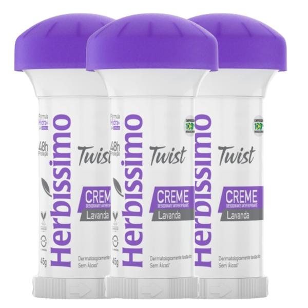 Imagem de Kit 3 Desodorante Twist Creme Lavanda Herbíssimo 45G - Dana