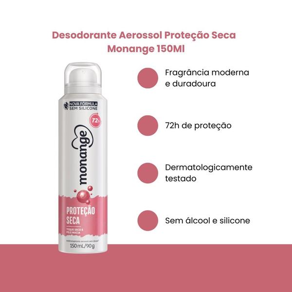 Imagem de Kit 3 Desodorantes Aerosol Proteção Seca 48h Monange 150ml