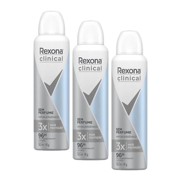 Imagem de Kit 3 Desodorantes Antitranspirante Rexona Clinical sem Perfume 150ml