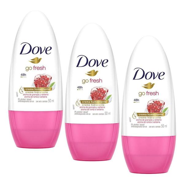 Imagem de Kit 3 Desodorantes Antitranspirante Roll-On Dove Go Fresh Romã e Verbena 50ml