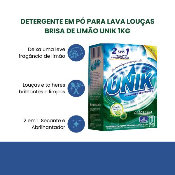 Imagem de Kit 3 detergente unik em pó para lava louças 1kg limão secante