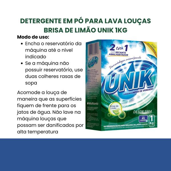 Imagem de Kit 3 detergente unik em pó para lava louças 1kg limão secante