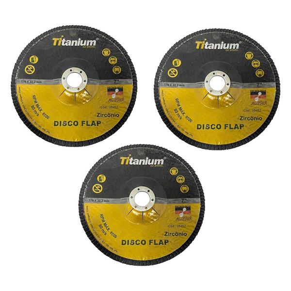 Imagem de Kit 3 Discos Flap 7" Zirconio Gr 80 - Titanium 